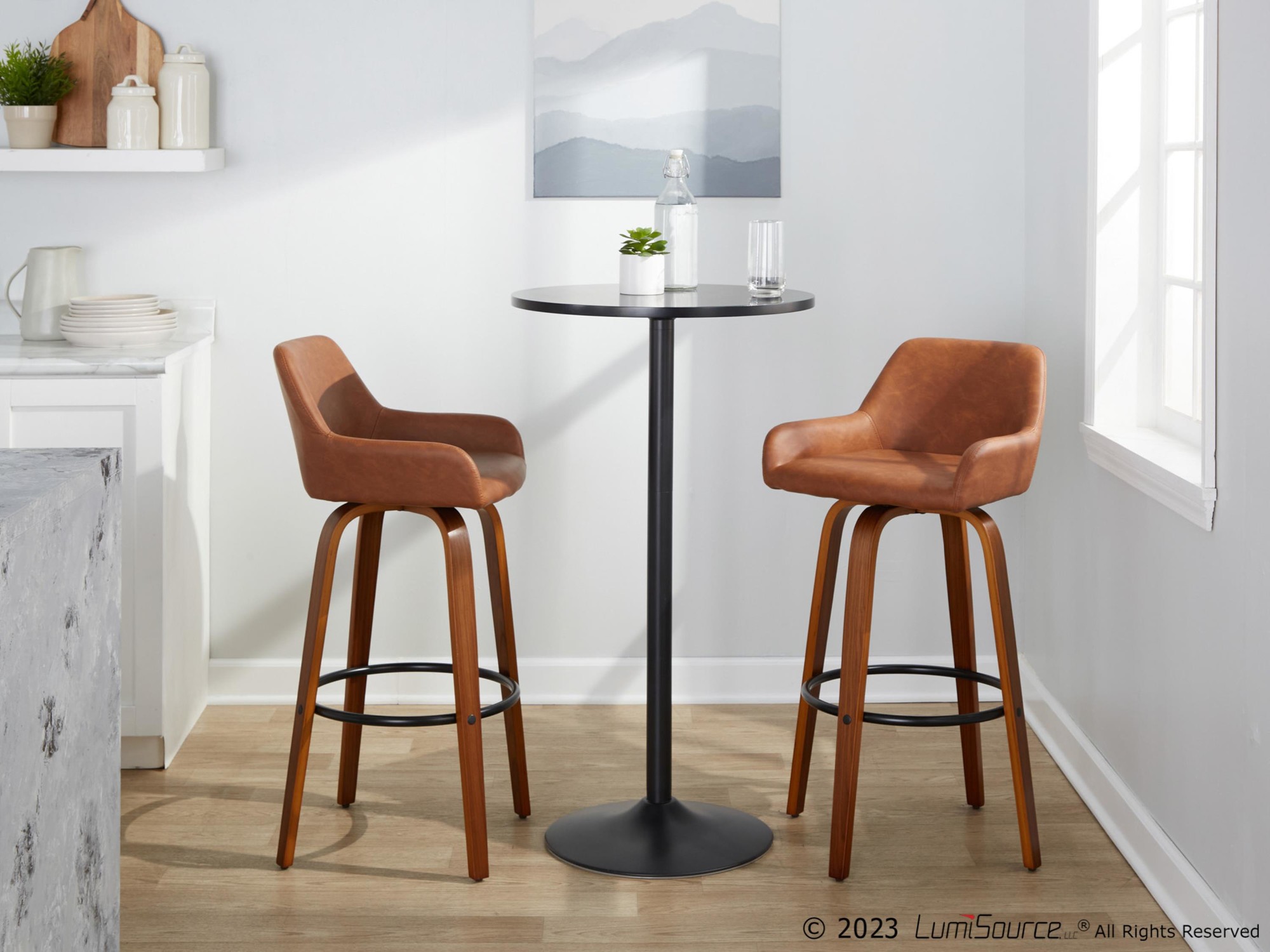 Daniella 30 Walnut and Camel Contemporary Swivel Barstool (Set of 2) 2 Daniella 30 Walnut and Camel Contemporary Swivel Barstool (Set of 2) - Image 2