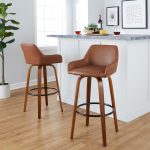 Daniella 30 Walnut and Camel Contemporary Swivel Barstool (Set of 2)