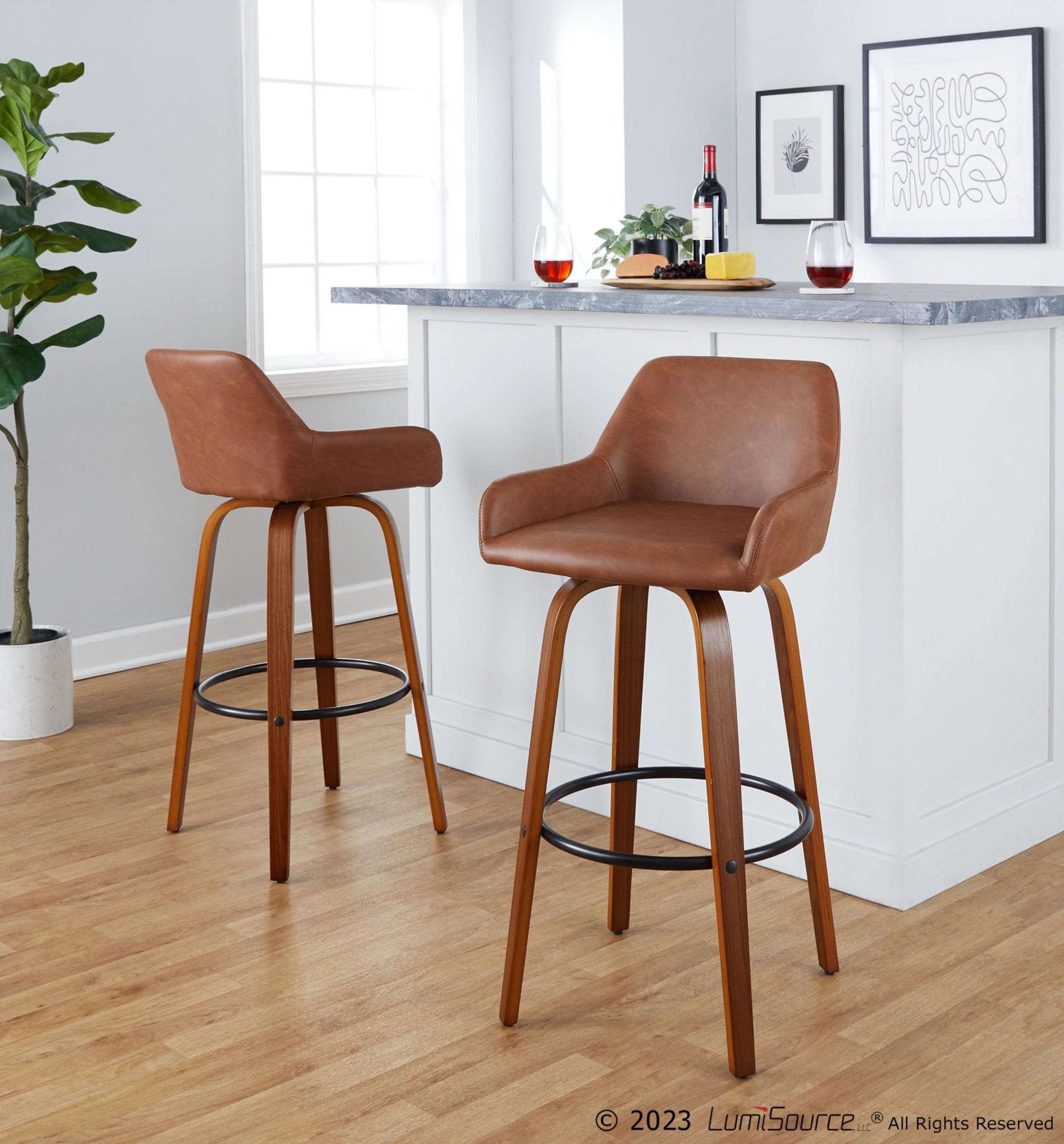 Daniella 30 Walnut and Camel Contemporary Swivel Barstool (Set of 2) 3 Daniella 30 Walnut and Camel Contemporary Swivel Barstool (Set of 2) - Image 3