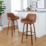 Daniella 30 Walnut and Camel Contemporary Swivel Barstool (Set of 2)