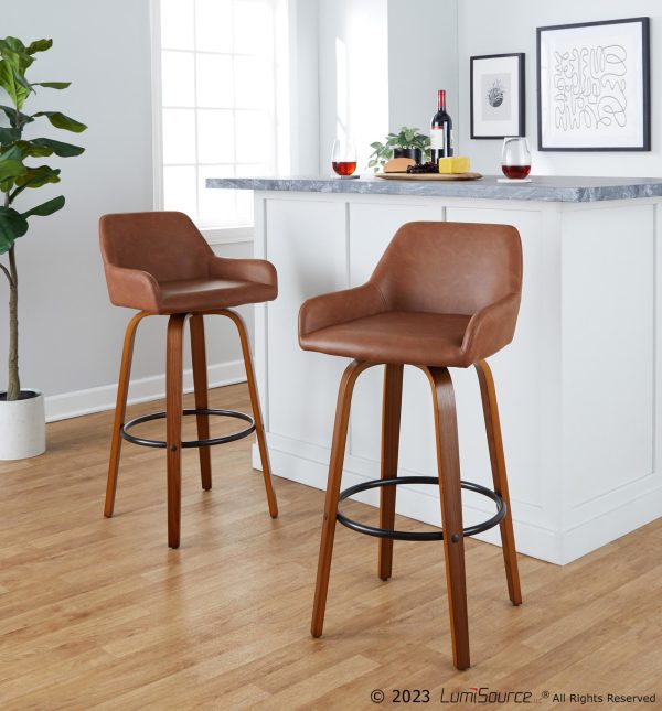 Daniella 30 Walnut and Camel Contemporary Swivel Barstool Set of 2 3