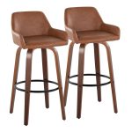 Daniella 30 Walnut and Camel Contemporary Swivel Barstool (Set of 2)