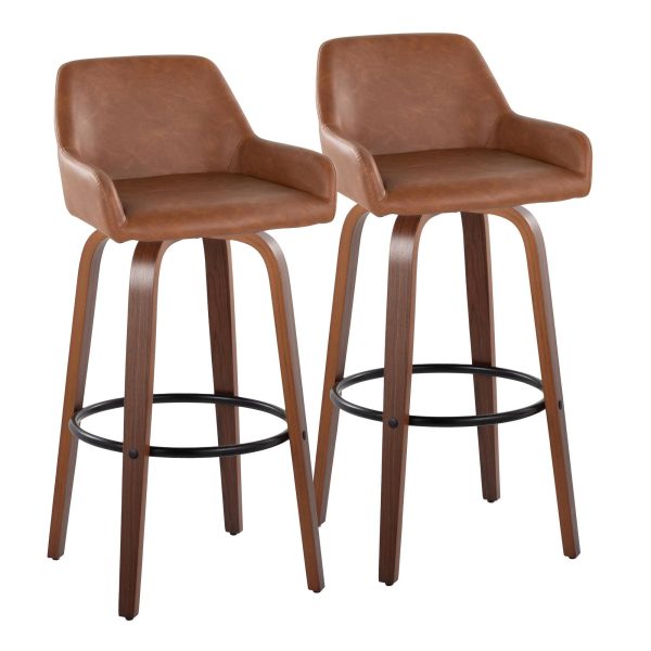 Daniella 30 Walnut and Camel Contemporary Swivel Barstool Set of 2 4