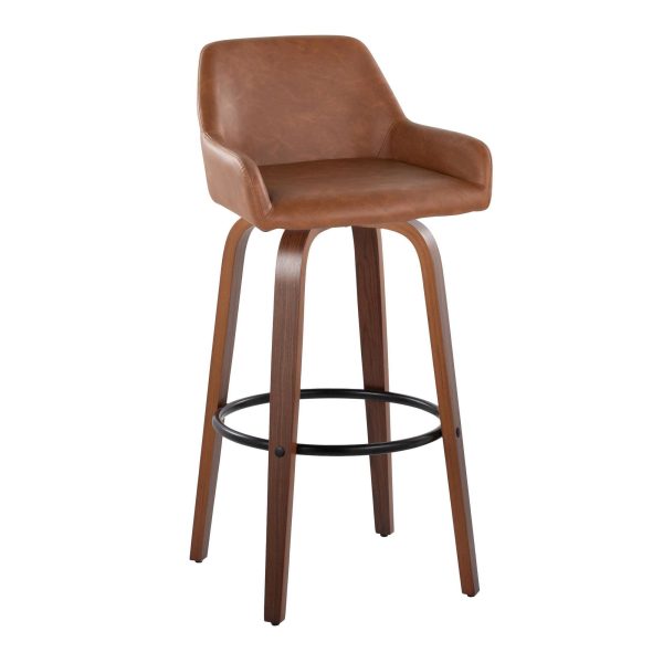 Daniella 30 Walnut and Camel Contemporary Swivel Barstool Set of 2 5