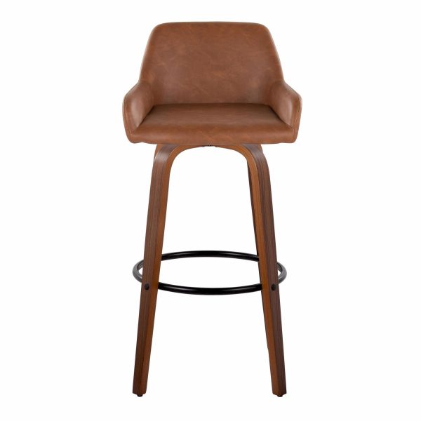Daniella 30 Walnut and Camel Contemporary Swivel Barstool Set of 2 9