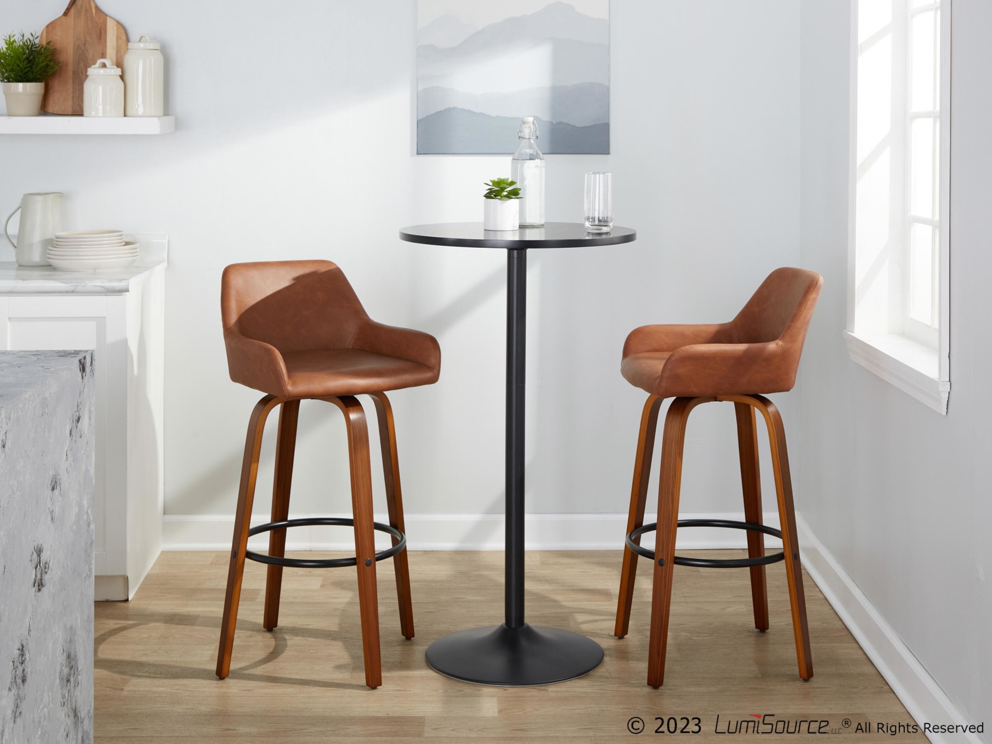 Daniella 30 Walnut and Camel Contemporary Swivel Barstool (Set of 2) 1 Daniella 30 Walnut and Camel Contemporary Swivel Barstool (Set of 2)