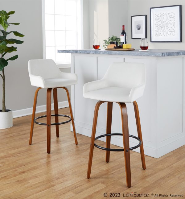 Daniella 30 Walnut and White Velvet Swivel Barstool Set of 2 1