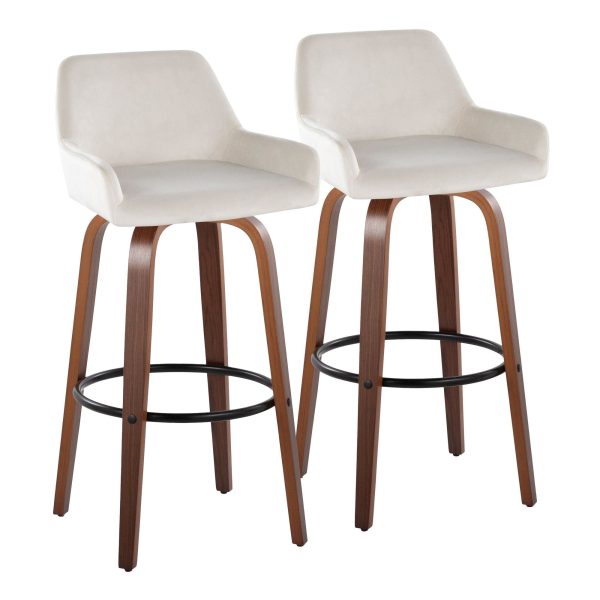 Daniella 30 Walnut and White Velvet Swivel Barstool Set of 2 4