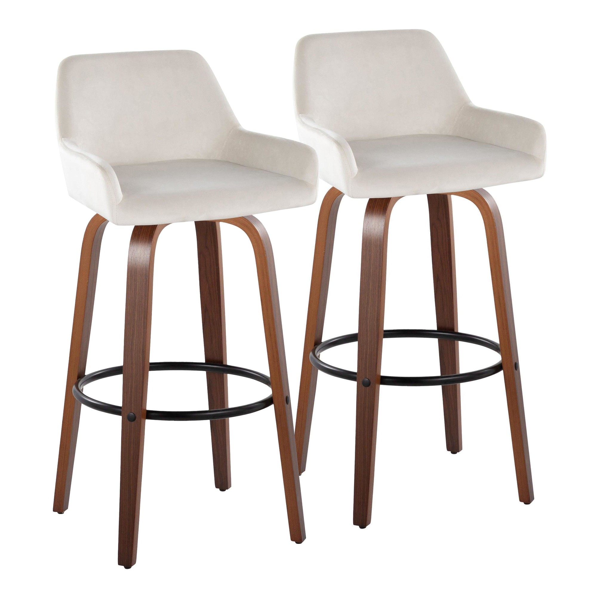 Daniella 30 Walnut and White Velvet Swivel Barstool (Set of 2) 5 Daniella 30 Walnut and White Velvet Swivel Barstool (Set of 2) - Image 5