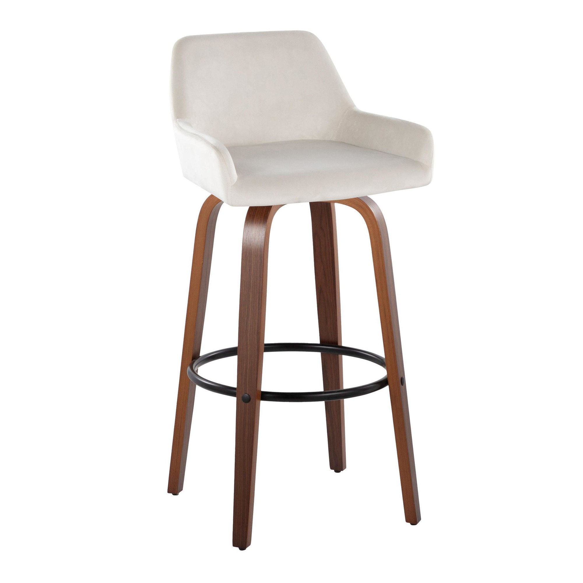Daniella 30 Walnut and White Velvet Swivel Barstool (Set of 2) 6 Daniella 30 Walnut and White Velvet Swivel Barstool (Set of 2) - Image 6