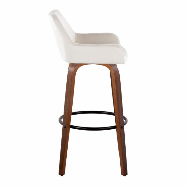 Daniella 30 Walnut and White Velvet Swivel Barstool Set of 2 6