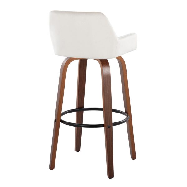 Daniella 30 Walnut and White Velvet Swivel Barstool Set of 2 7