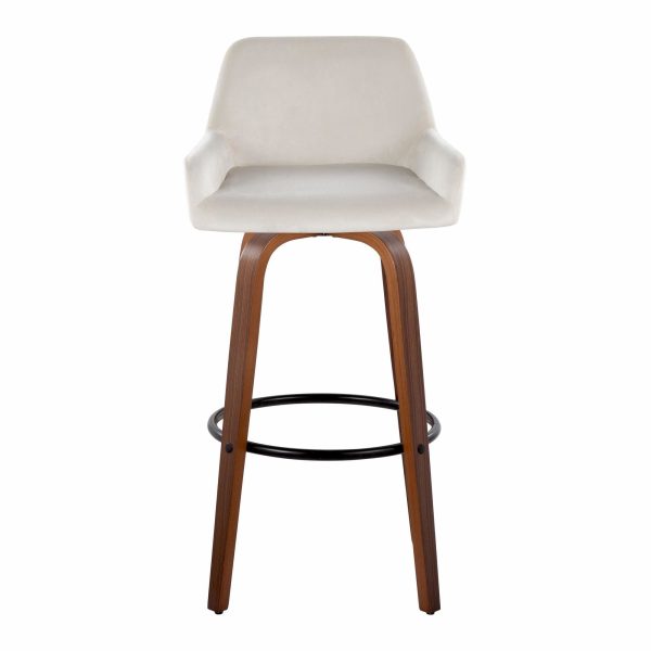 Daniella 30 Walnut and White Velvet Swivel Barstool Set of 2 9