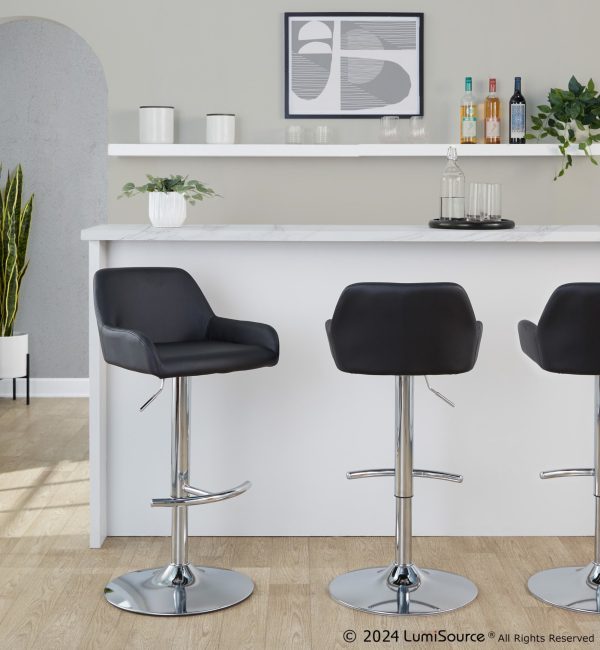 Daniella Black Faux Leather Chrome Contemporary Barstool Set of 2 1