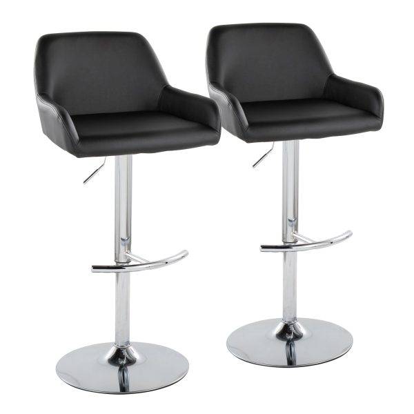 Daniella Black Faux Leather Chrome Contemporary Barstool Set of 2 2