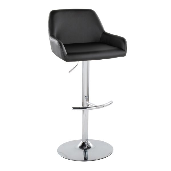 Daniella Black Faux Leather Chrome Contemporary Barstool Set of 2 3
