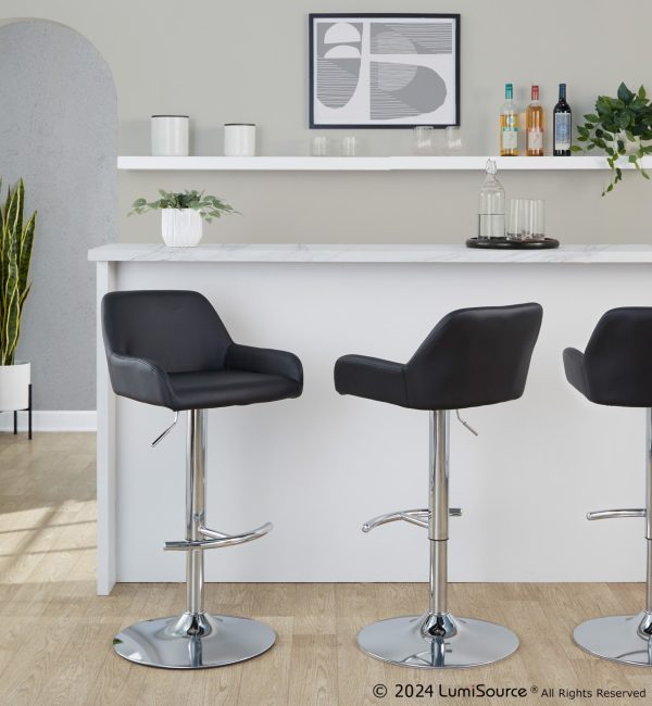 Daniella Black Faux Leather Chrome Contemporary Barstool Set of 2