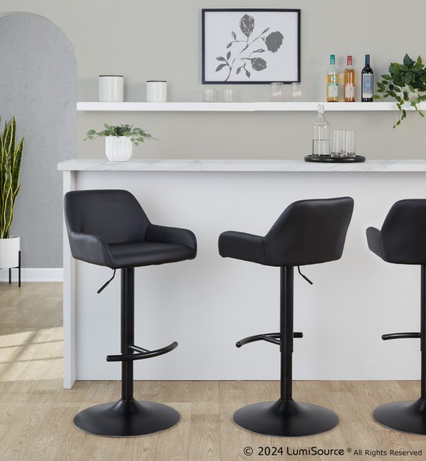 Daniella Black Faux Leather Contemporary Adjustable Barstool Set of 2 1