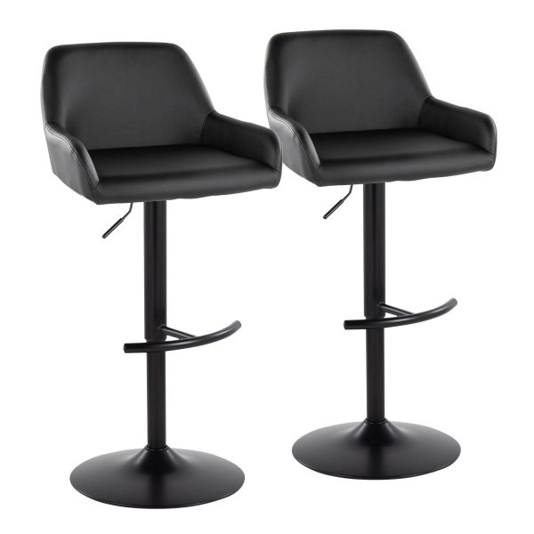 Daniella Black Faux Leather Contemporary Adjustable Barstool Set of 2 2