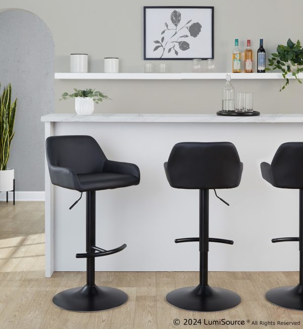 Daniella Black Faux Leather Contemporary Adjustable Barstool Set of 2
