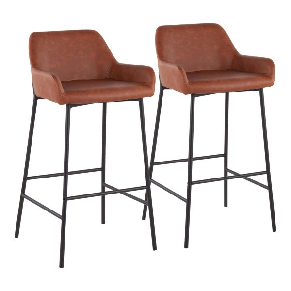 Daniella Black Metal Camel Faux Leather Bar Stools Set of 2 1
