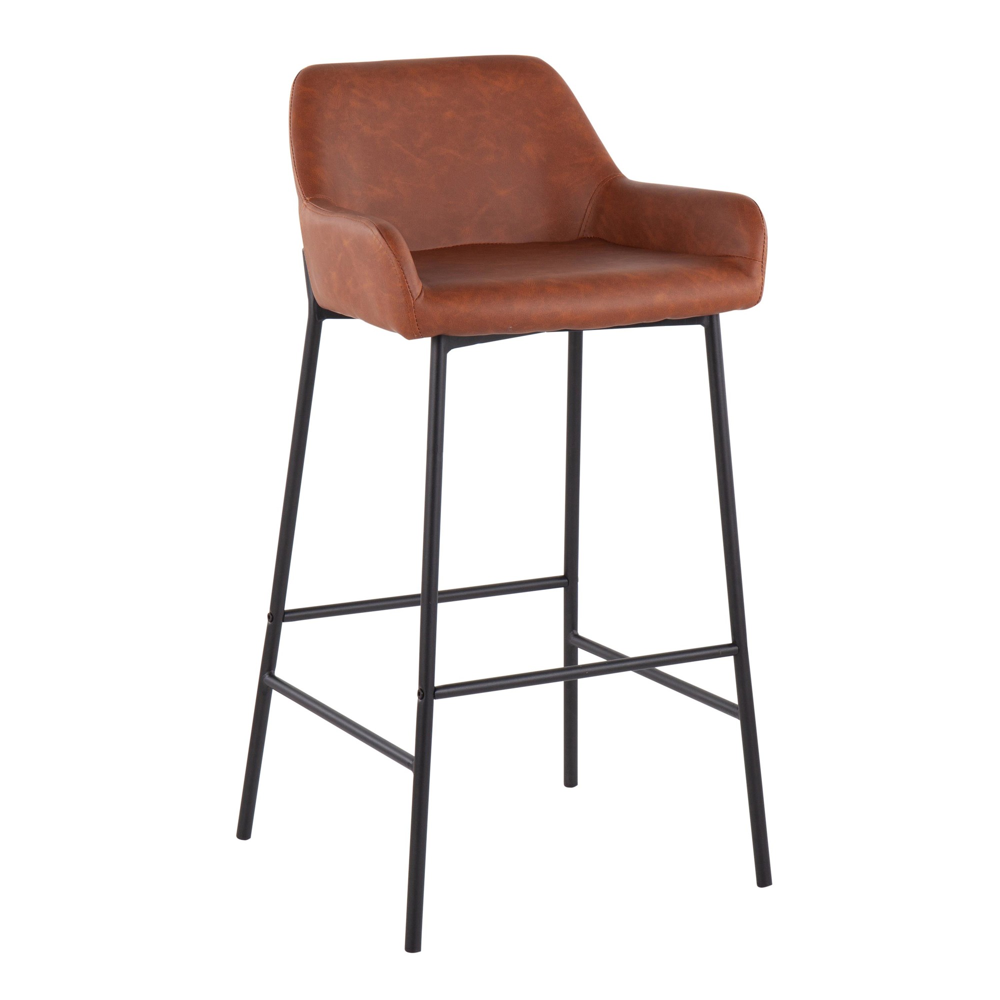Daniella Black Metal Camel Faux Leather Bar Stools (Set of 2) 3 Daniella Black Metal Camel Faux Leather Bar Stools (Set of 2) - Image 3