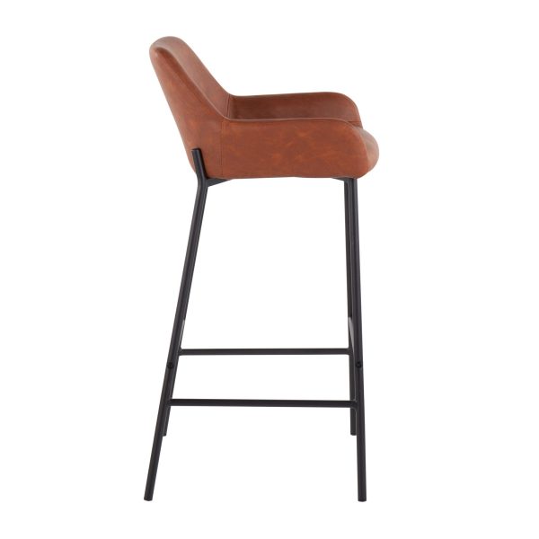 Daniella Black Metal Camel Faux Leather Bar Stools Set of 2 3