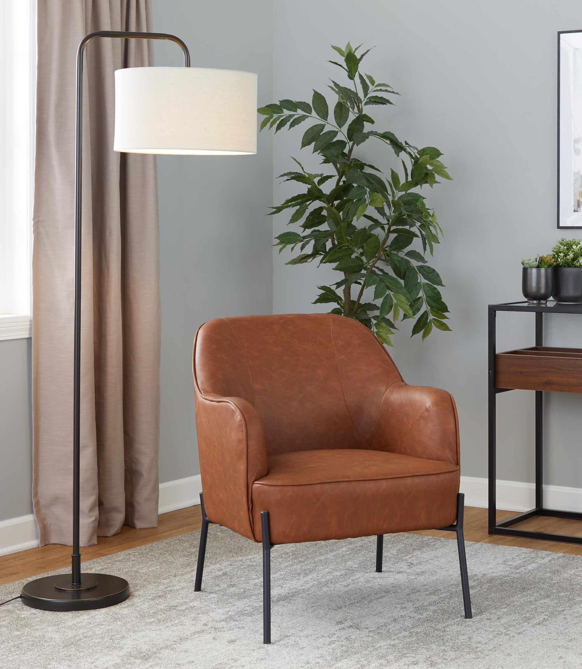 Daniella Black Metal Camel Faux Leather Contemporary Accent Chair 2 Daniella Black Metal Camel Faux Leather Contemporary Accent Chair - Image 2