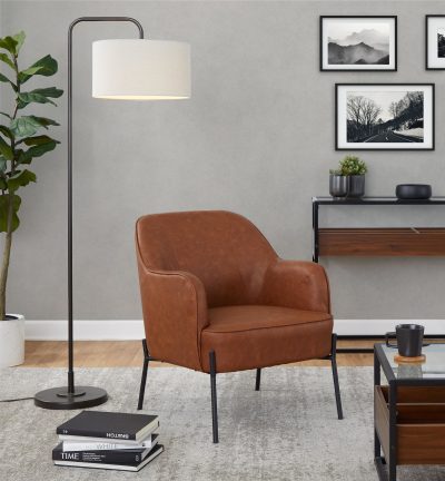 Daniella Black Metal Camel Faux Leather Contemporary Accent Chair