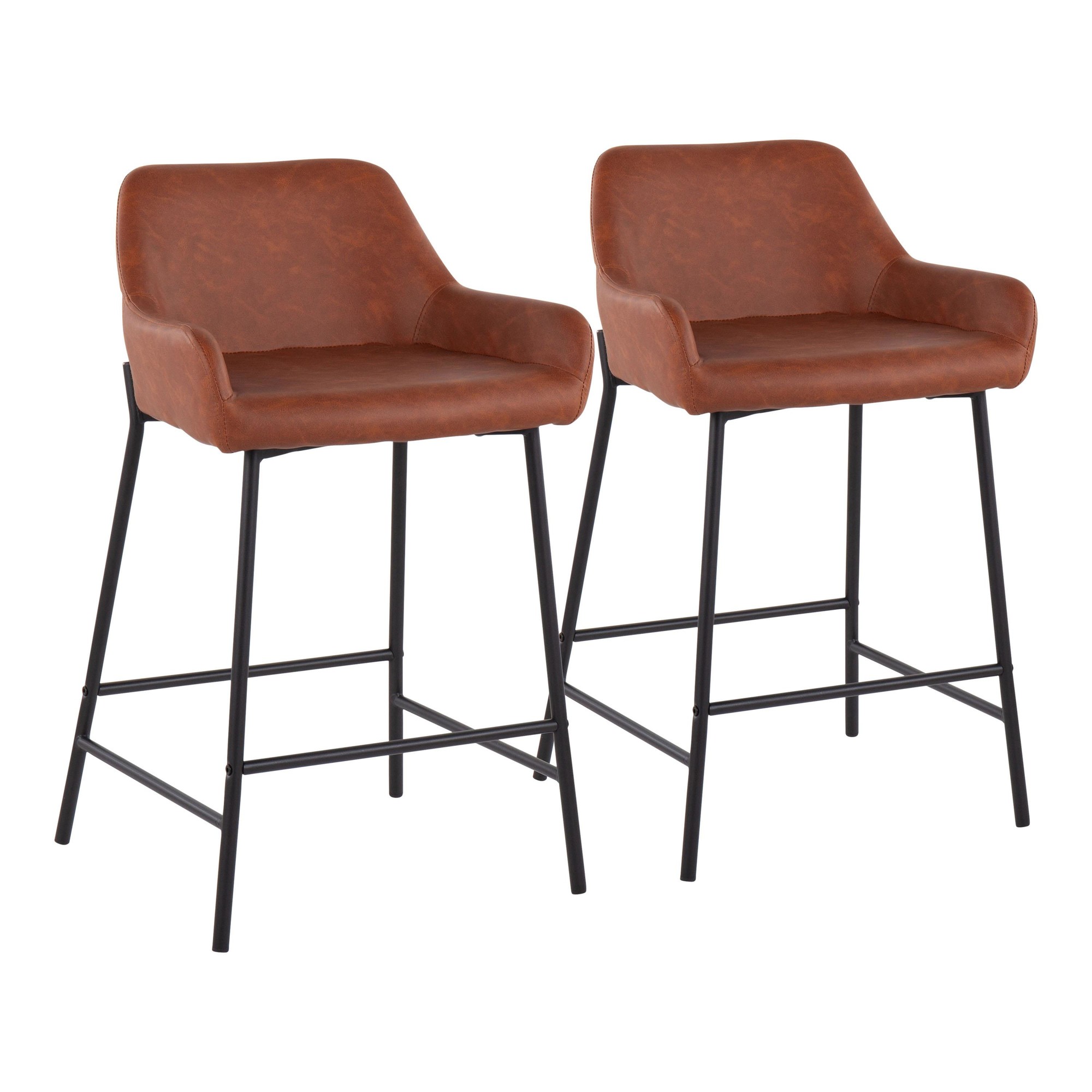 Daniella Black Metal Camel Faux Leather Counter Stools (Set of 2) 3 Daniella Black Metal Camel Faux Leather Counter Stools (Set of 2) - Image 3