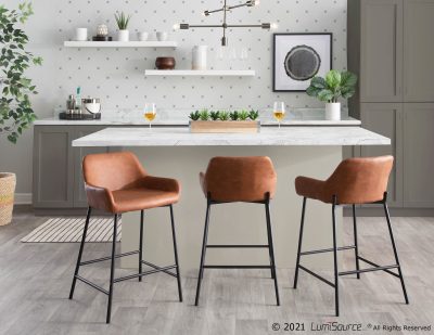 Daniella Black Metal Camel Faux Leather Counter Stools (Set of 2)
