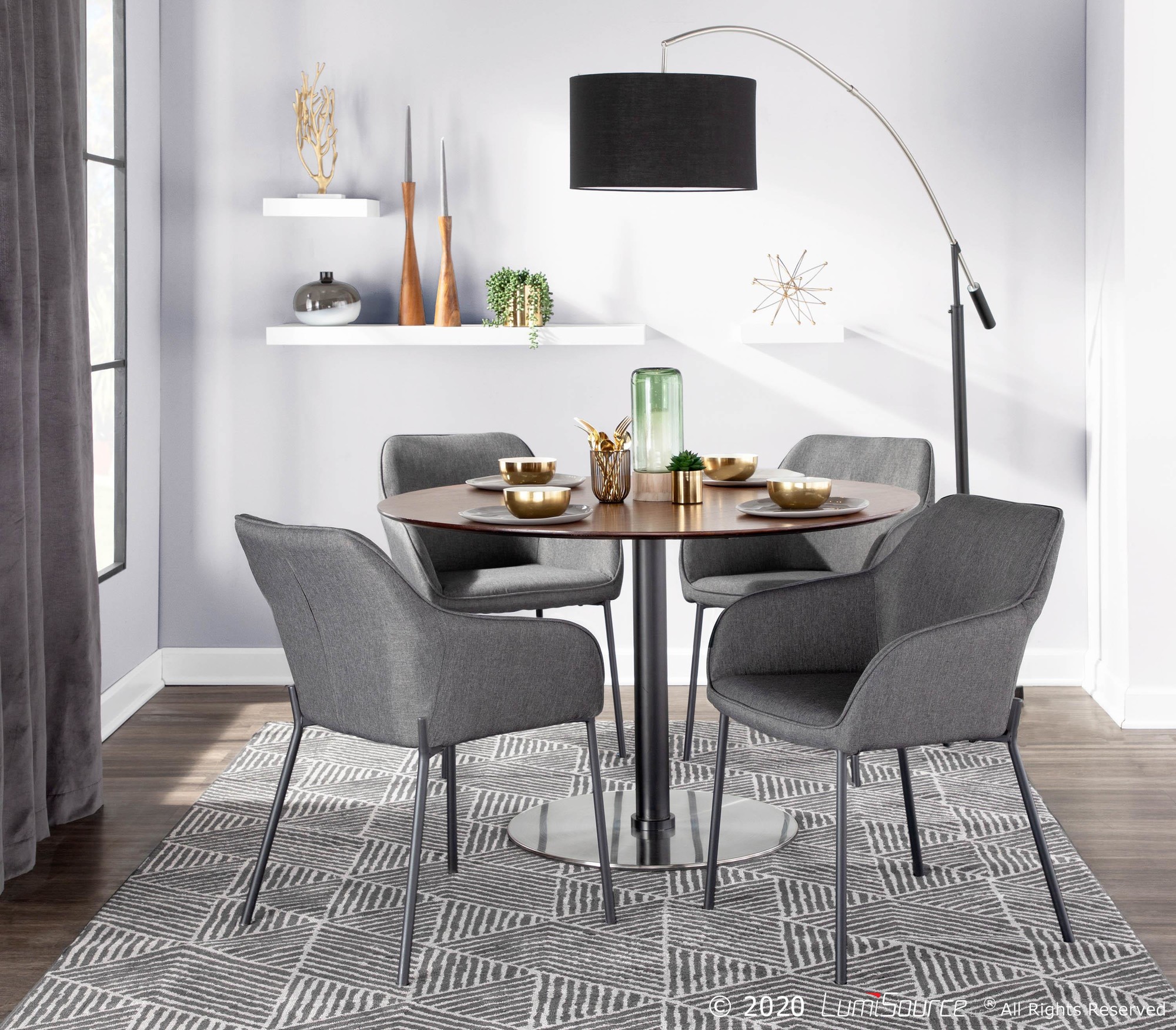 Daniella Black Metal Charcoal Fabric Contemporary Dining Chairs (Set of 2) 2 Daniella Black Metal Charcoal Fabric Contemporary Dining Chairs (Set of 2) - Image 2