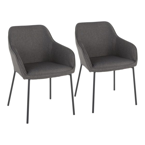 Daniella Black Metal Charcoal Fabric Contemporary Dining Chairs Set of 2 3