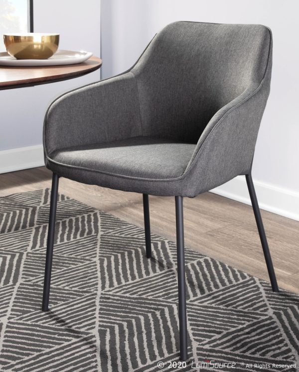 Daniella Black Metal Charcoal Fabric Contemporary Dining Chairs Set of 2