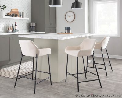 Daniella Black Metal Cream Fabric Contemporary Counter Stools (Set of 2)