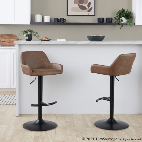 Daniella Black Metal Espresso Faux Leather Contemporary Barstool Set of 2 1