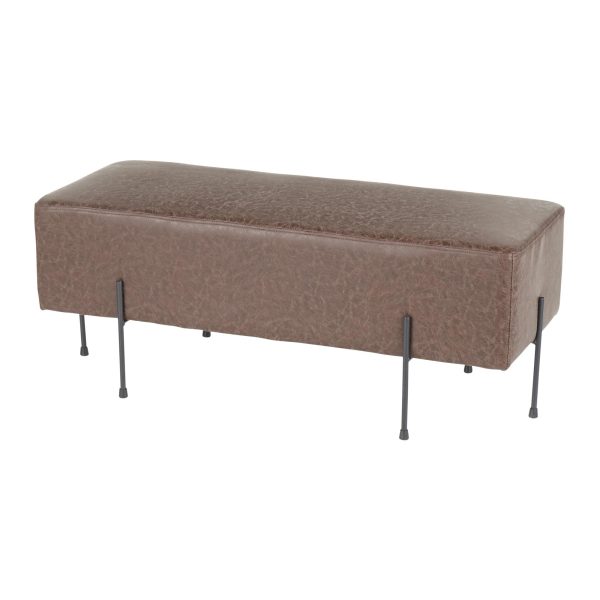 Daniella Black Metal Espresso Faux Leather Contemporary Bench 2