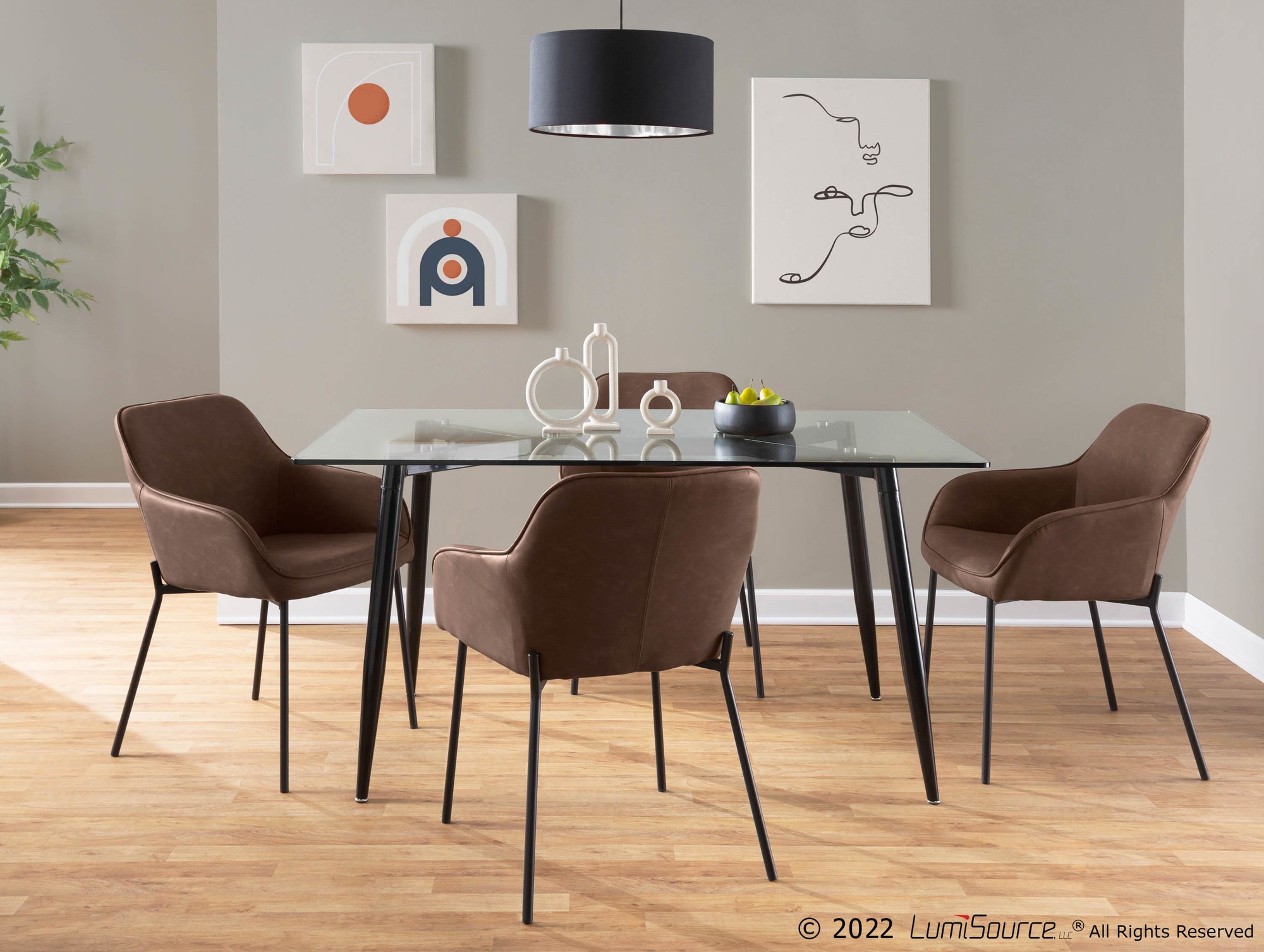Daniella Black Metal Espresso Faux Leather Contemporary Dining Chairs (Set of 2) 2 Daniella Black Metal Espresso Faux Leather Contemporary Dining Chairs (Set of 2) - Image 2