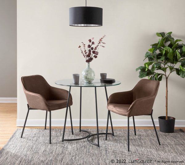Daniella Black Metal Espresso Faux Leather Contemporary Dining Chairs Set of 2