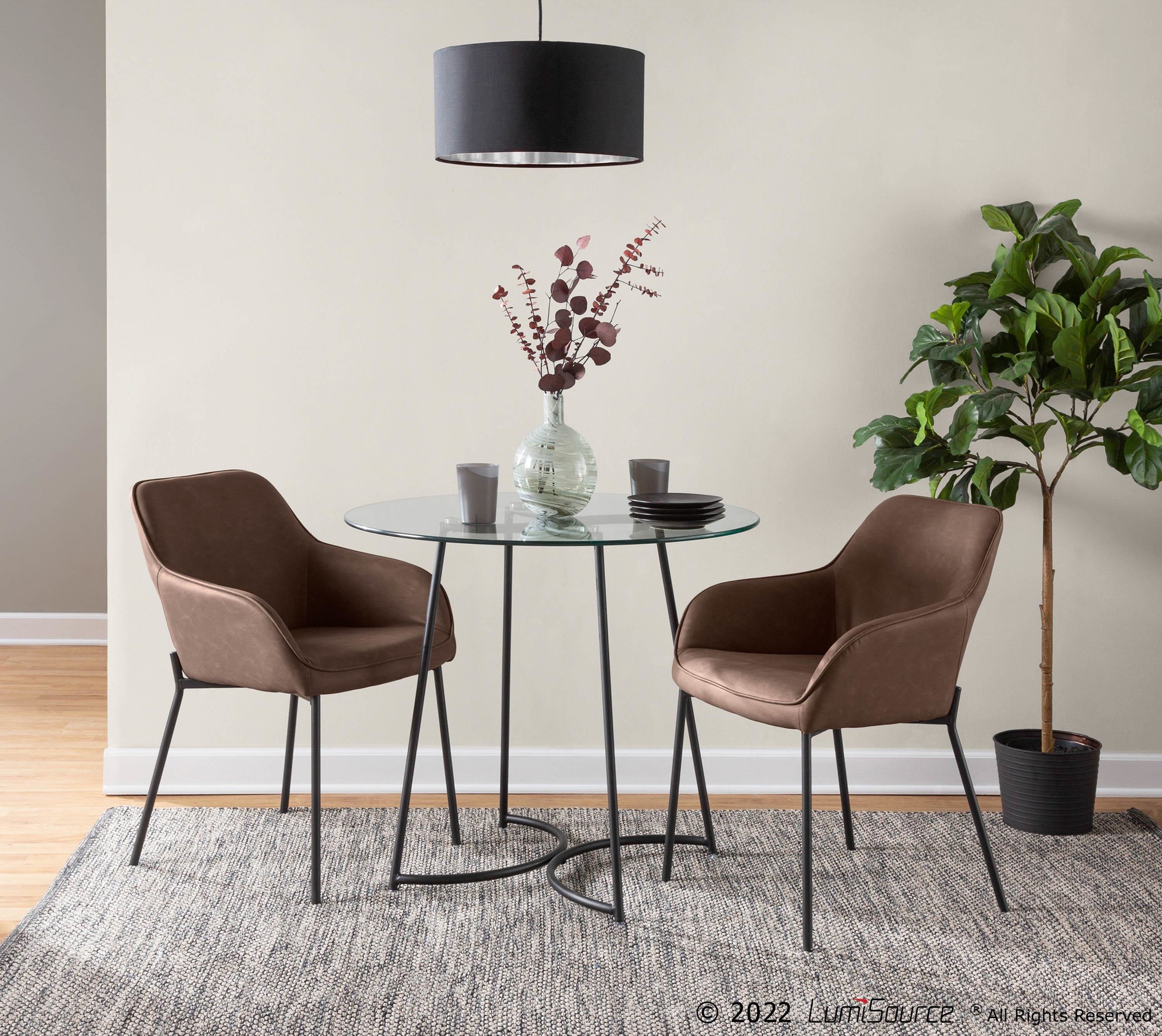 Daniella Black Metal Espresso Faux Leather Contemporary Dining Chairs (Set of 2) 1 Daniella Black Metal Espresso Faux Leather Contemporary Dining Chairs (Set of 2)