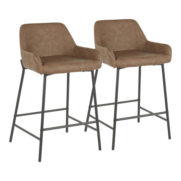 Daniella Black Metal Espresso Faux Leather Counter Stools Set of 2 7