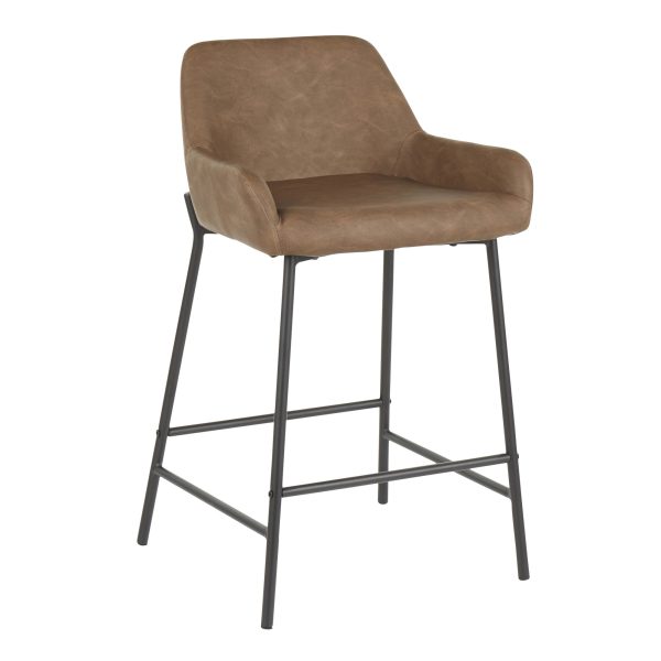 Daniella Black Metal Espresso Faux Leather Counter Stools Set of 2 8