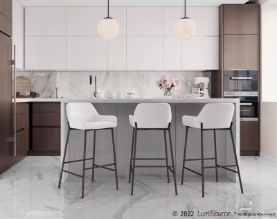 Daniella Black Metal White Faux Leather Bar Stools (Set of 2)