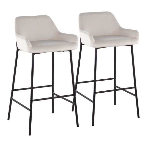 Daniella Black Metal White Velvet Industrial Bar Stools Set of 2 1