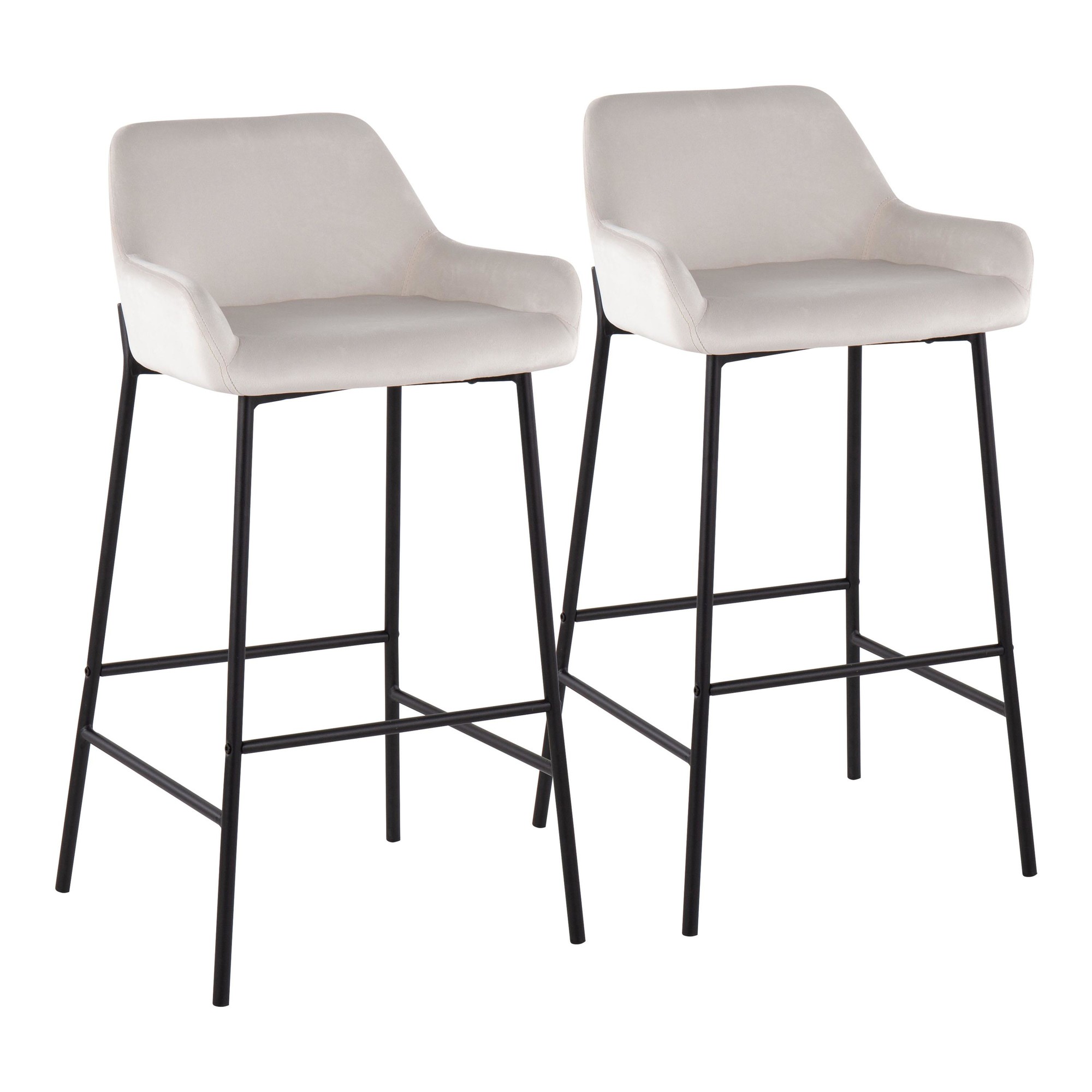 Daniella Black Metal White Velvet Industrial Bar Stools (Set of 2) 2 Daniella Black Metal White Velvet Industrial Bar Stools (Set of 2) - Image 2