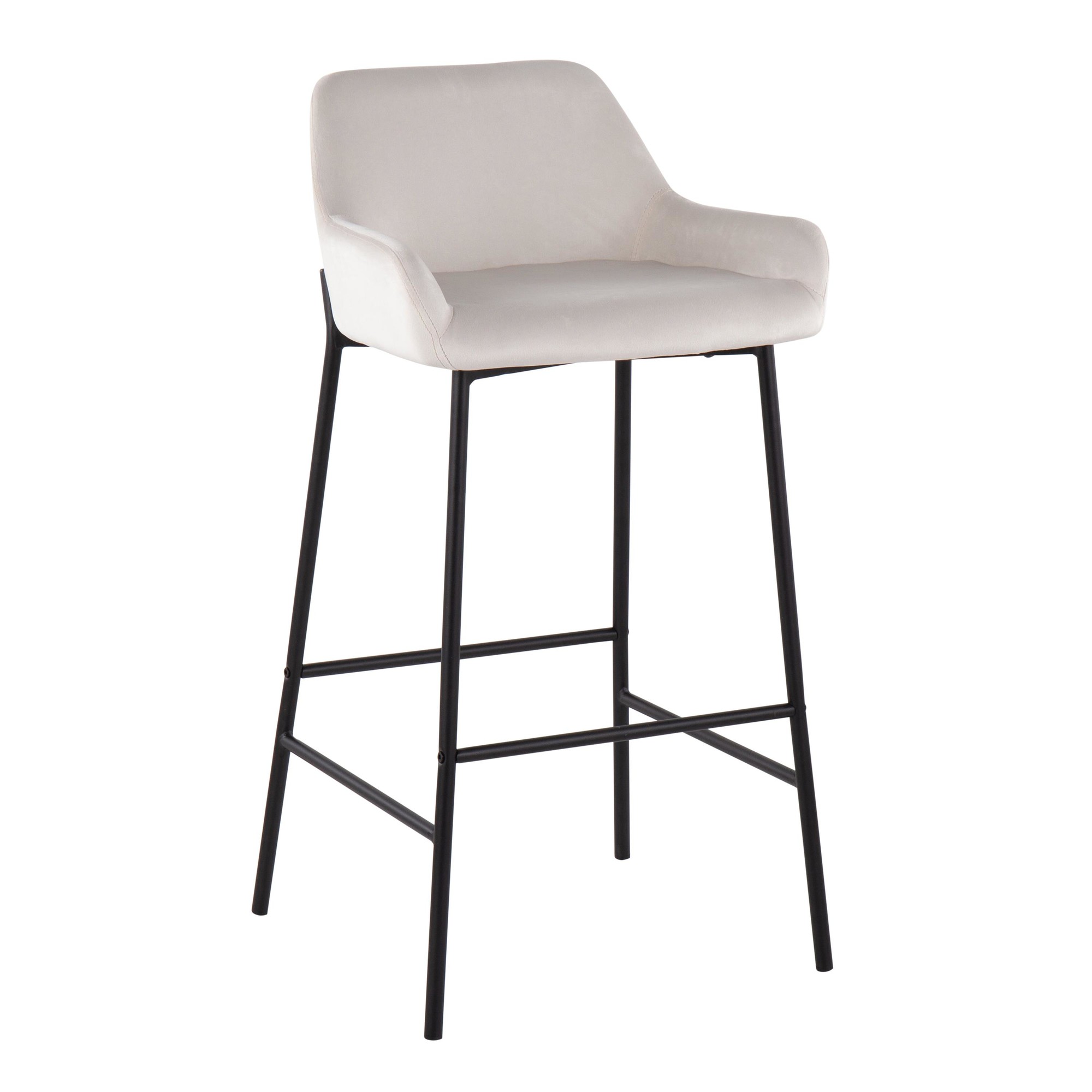 Daniella Black Metal White Velvet Industrial Bar Stools (Set of 2) 3 Daniella Black Metal White Velvet Industrial Bar Stools (Set of 2) - Image 3