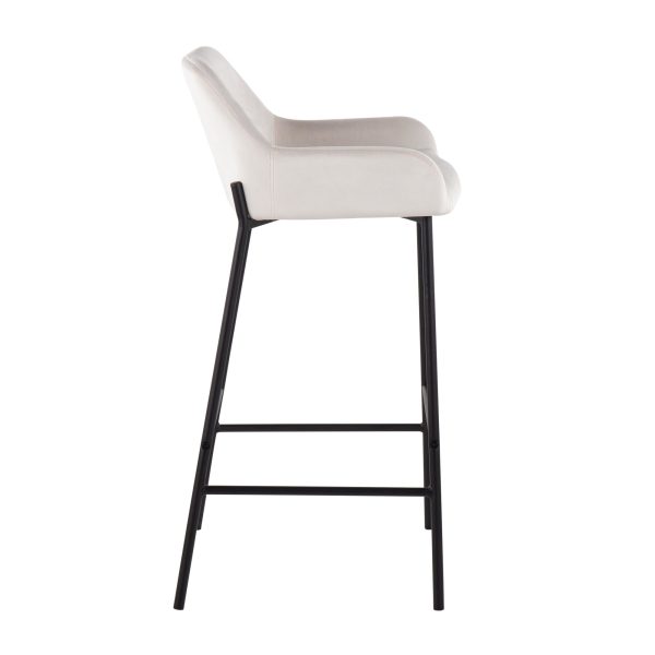 Daniella Black Metal White Velvet Industrial Bar Stools Set of 2 3