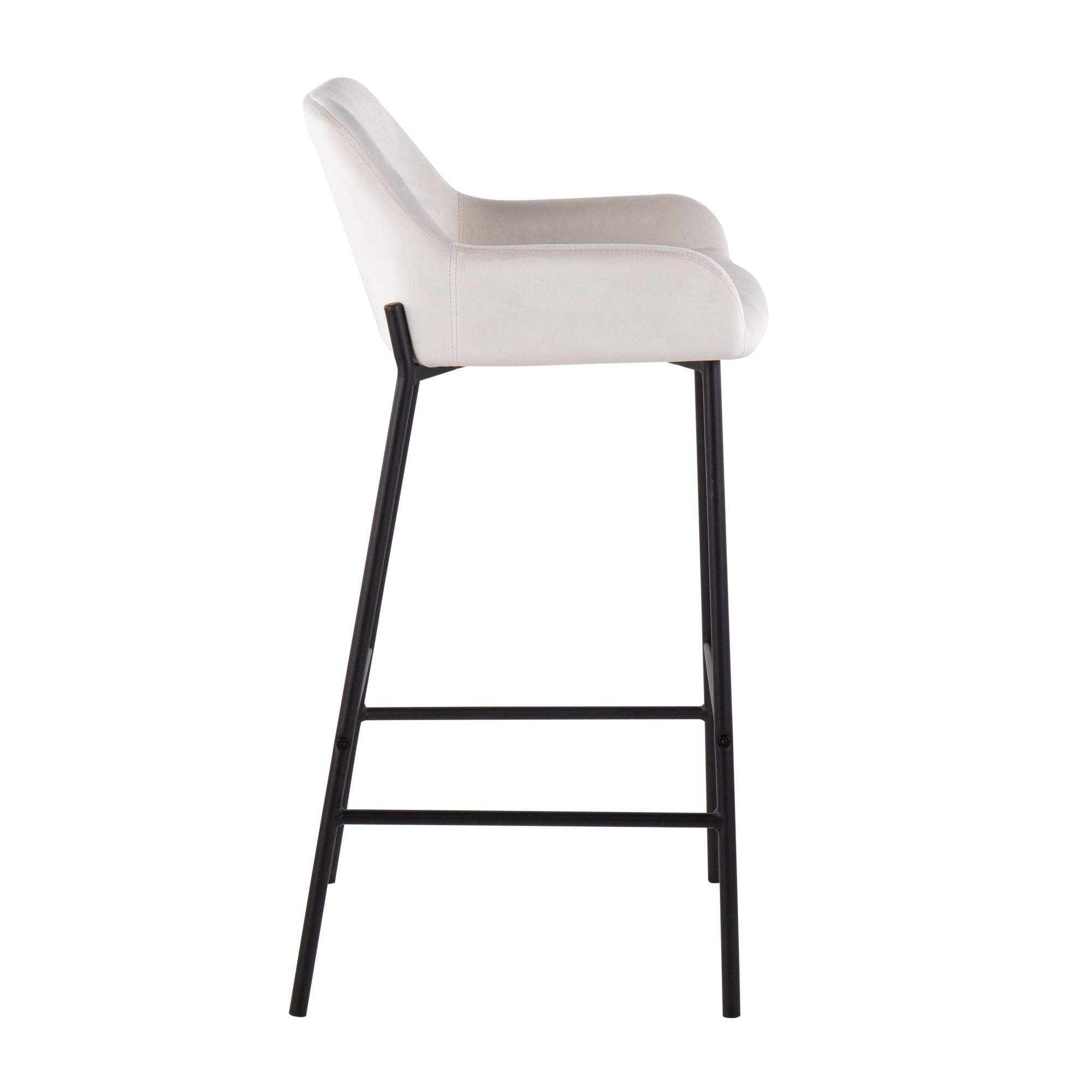 Daniella Black Metal White Velvet Industrial Bar Stools (Set of 2) 4 Daniella Black Metal White Velvet Industrial Bar Stools (Set of 2) - Image 4