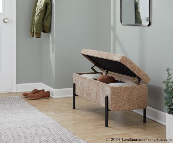 Daniella Black Steel Brown Fabric Contemporary Storage Bench 1