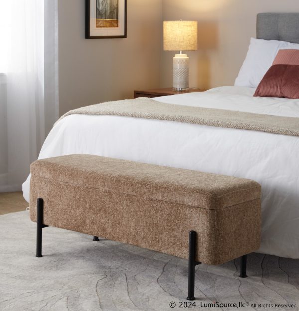 Daniella Black Steel Brown Fabric Contemporary Storage Bench 2